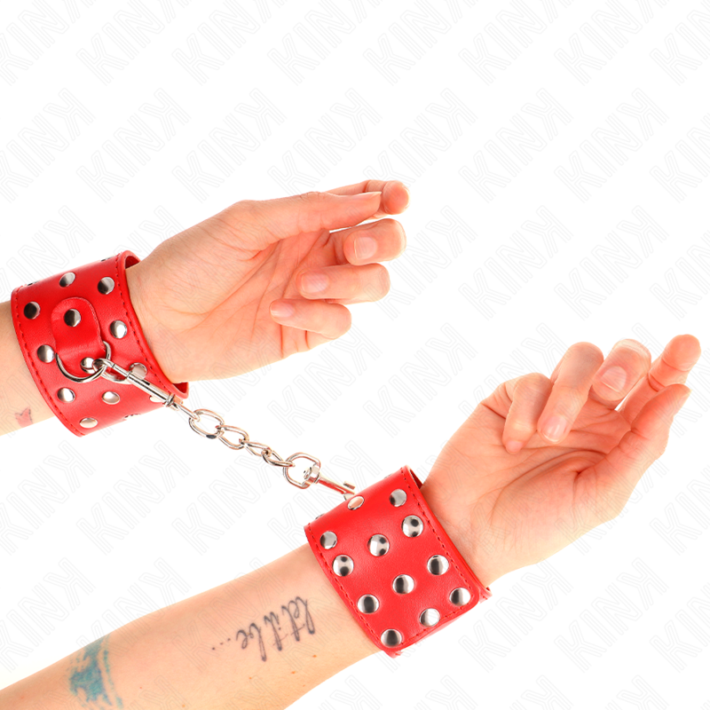 KINK - BRACCIALETTI CON BORCHIE A SCATTO REGOLABILI ROSSI 19-24 CM X 5,5 CM