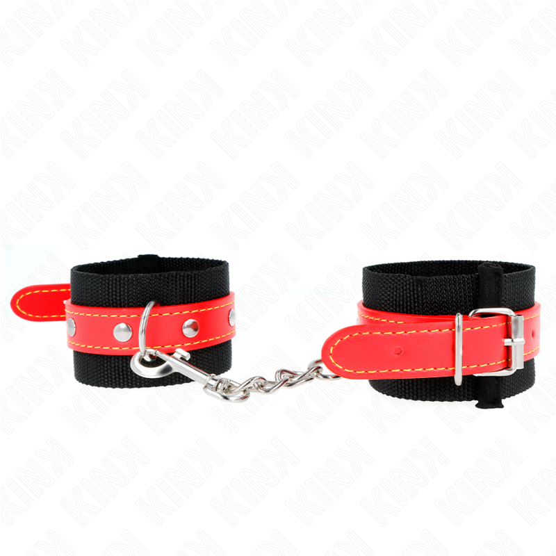KINK - BRACCIALETTI IN NYLON NERO CON CINTURINO REGOLABILE IN SIMILPELLE ROSSA 19-24 CM X 5,5 CM