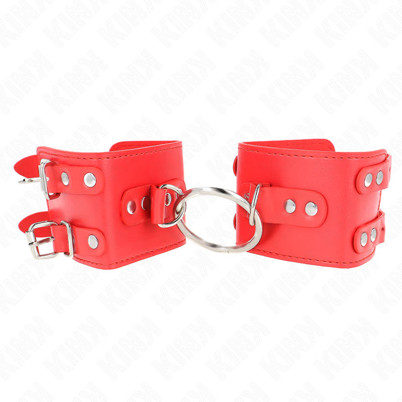 KINK - SUPPORTO PER POLSO CON ANELLI E BORCHIE, ROSSO, REGOLABILE, 17-22 CM X 6,5 CM