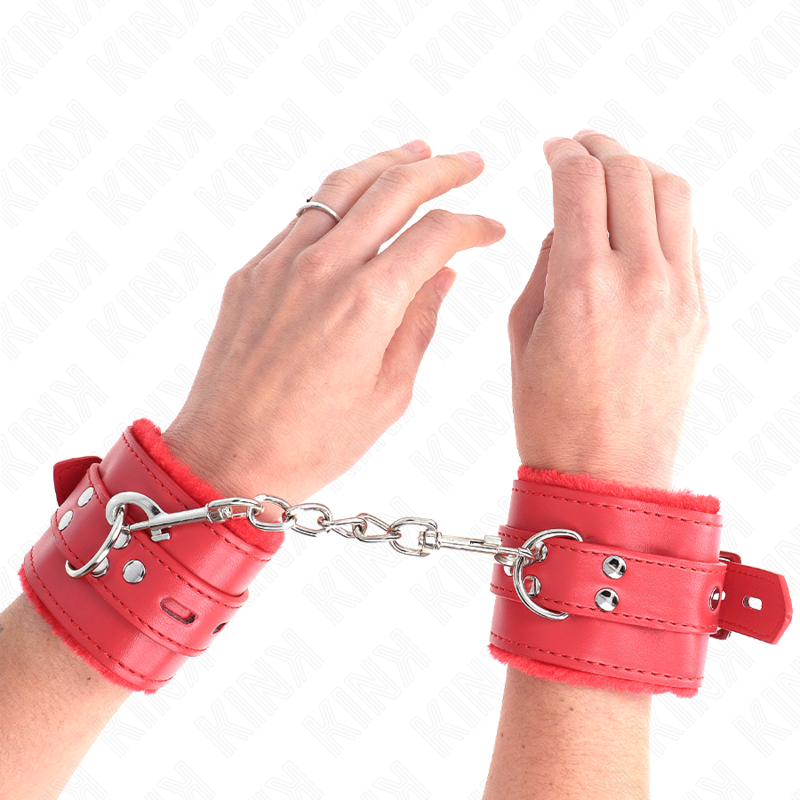 KINK - BRACCIALETTI ROSSI CON FODERINE A FORI QUADRATI E CINTURINO ROSSO REGOLABILE 17-29 CM X 6 CM