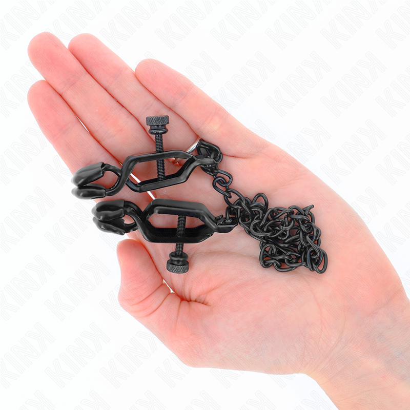 KINK - MORSETTI PER CAPEZZOLI PIATTI NERI CON CATENA NERA 30 CM