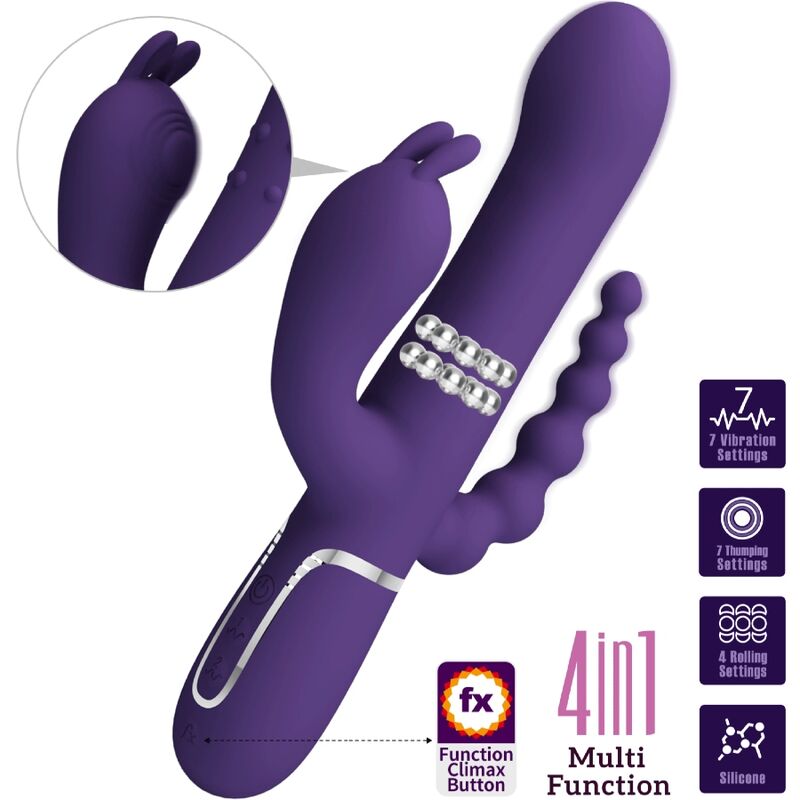 PRETTY LOVE - CAMMY VIBRATORE TRIPLO MULTIFUNZIONALE 4 IN 1 VIOLA
