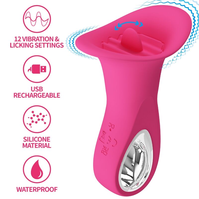 PRETTY LOVE - VIBRATORE ORALE CLYDE LINGUA VIBRANTE 12 VIBRAZIONI ROSA