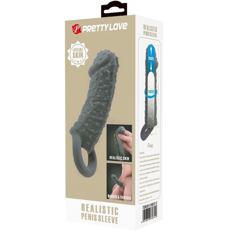 PRETTY LOVE - MANICA REALISTICA PER L'INGRANDIMENTO E IL RITARDAMENTO DEL PENE MODELLO 2 GRIGIO