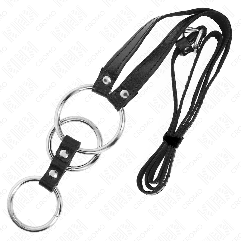 KINK - ANELLO PER IL PENE IN METALLO TRIPLO DA 3,8 CM A 5 CM CON CINTURA IN SIMILPELLE 112 CM
