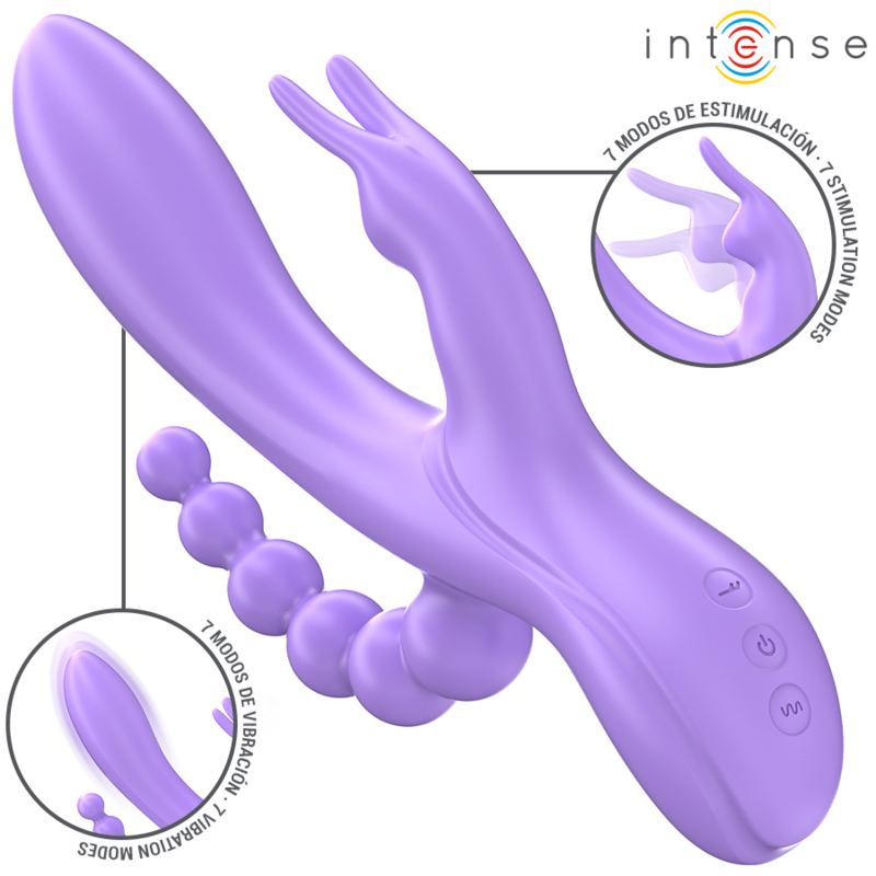 INTENSO - MIKO VIBRATORE E STIMOLATORE TRIPLO RABBIT E ANALE 7 VIBRAZIONI VIOLA