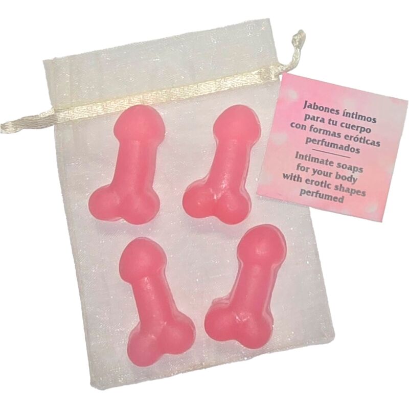 Spicy Devil - 4 mini saponi profumati rosa a forma di pene