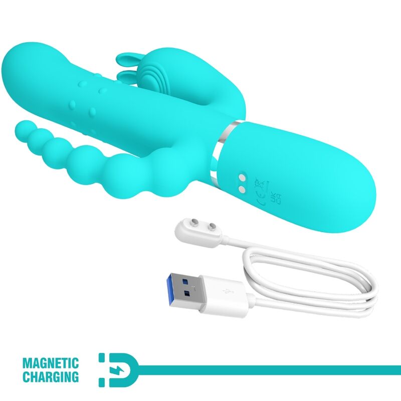 PRETTY LOVE - CAMMY VIBRATORE TRIPLO RABBIT MULTIFUNZIONE 4 IN 1 BLU