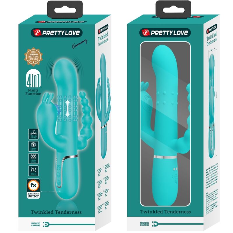 PRETTY LOVE - CAMMY VIBRATORE TRIPLO RABBIT MULTIFUNZIONE 4 IN 1 BLU
