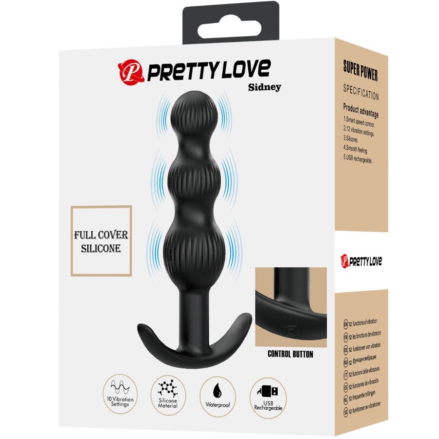 PRETTY LOVE - VIBRATORE ANALE SIDNEY 10 VIBRAZIONI NERO