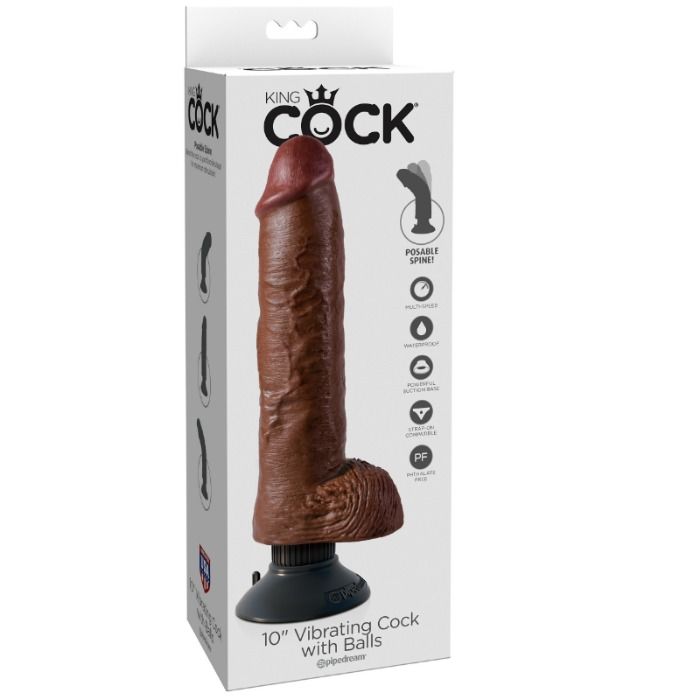 KING COCK - DILDO VIBRANTE CON TESTICOLI 25,5 CM COLORE MARRONE