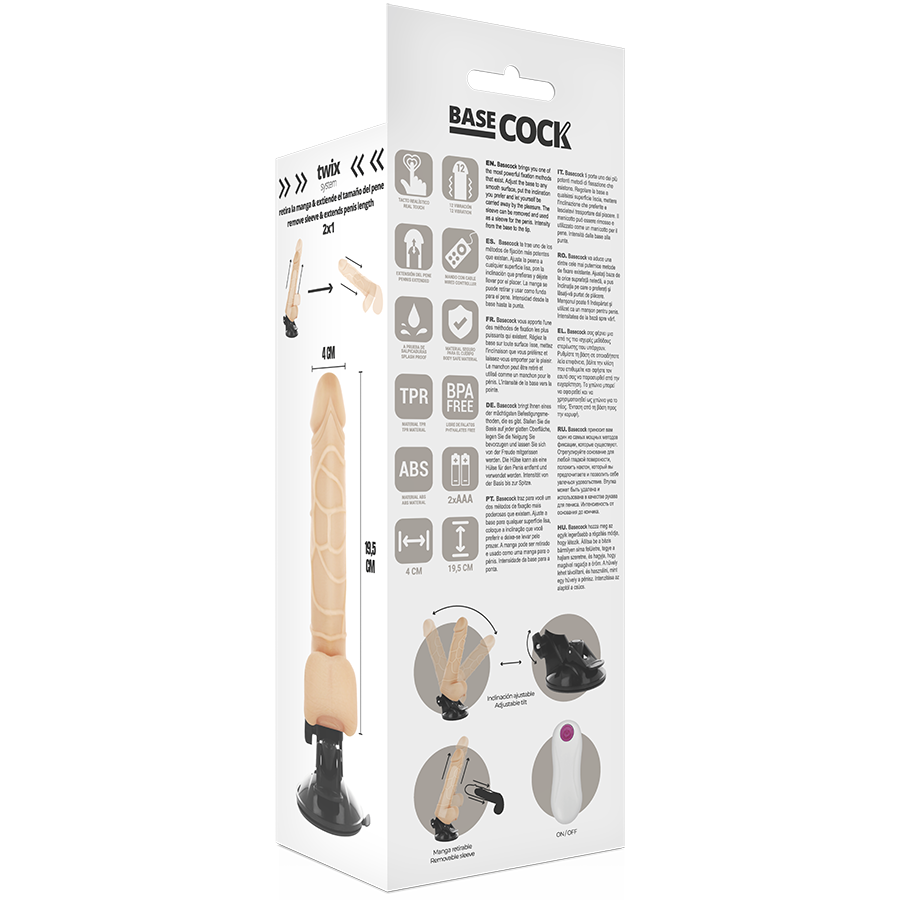 BASECOCK - VIBRATORE REALISTICO NERO CON TELECOMANDO CON TESTICOLI 19,5 CM -O- 4 CM