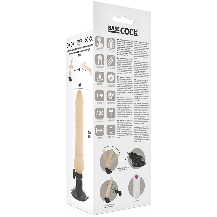 BASECOCK - VIBRATORE REALISTICO TELECOMANDO NERO 19,5 CM -O- 4 CM