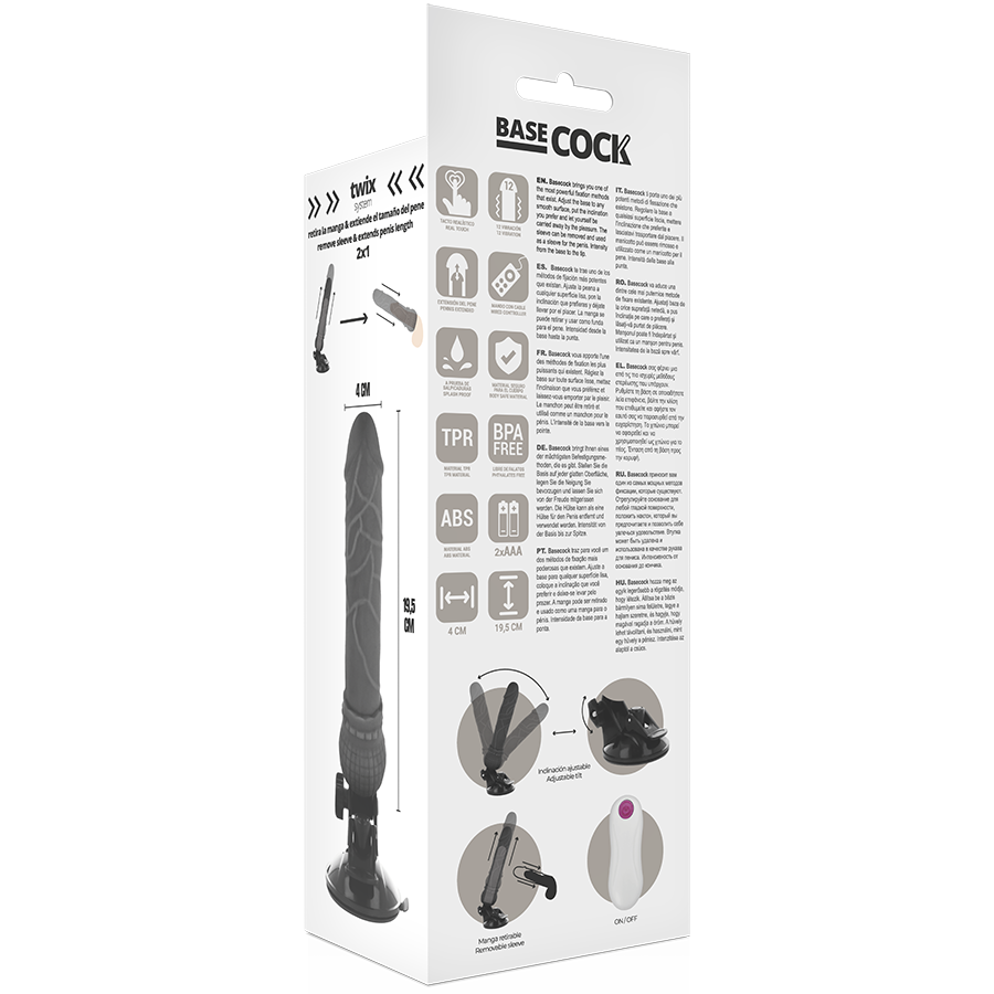 BASECOCK - VIBRATORE REALISTICO TELECOMANDO NERO 19,5 CM -O- 4 CM