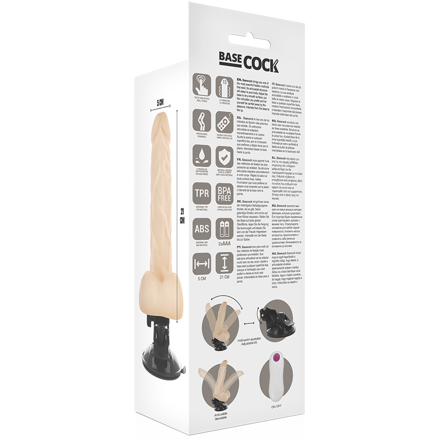 BASECOCK - VIBRATORE REALISTICO ARTICOLABILE TELECOMANDO NERO 21 CM -O- 5 CM