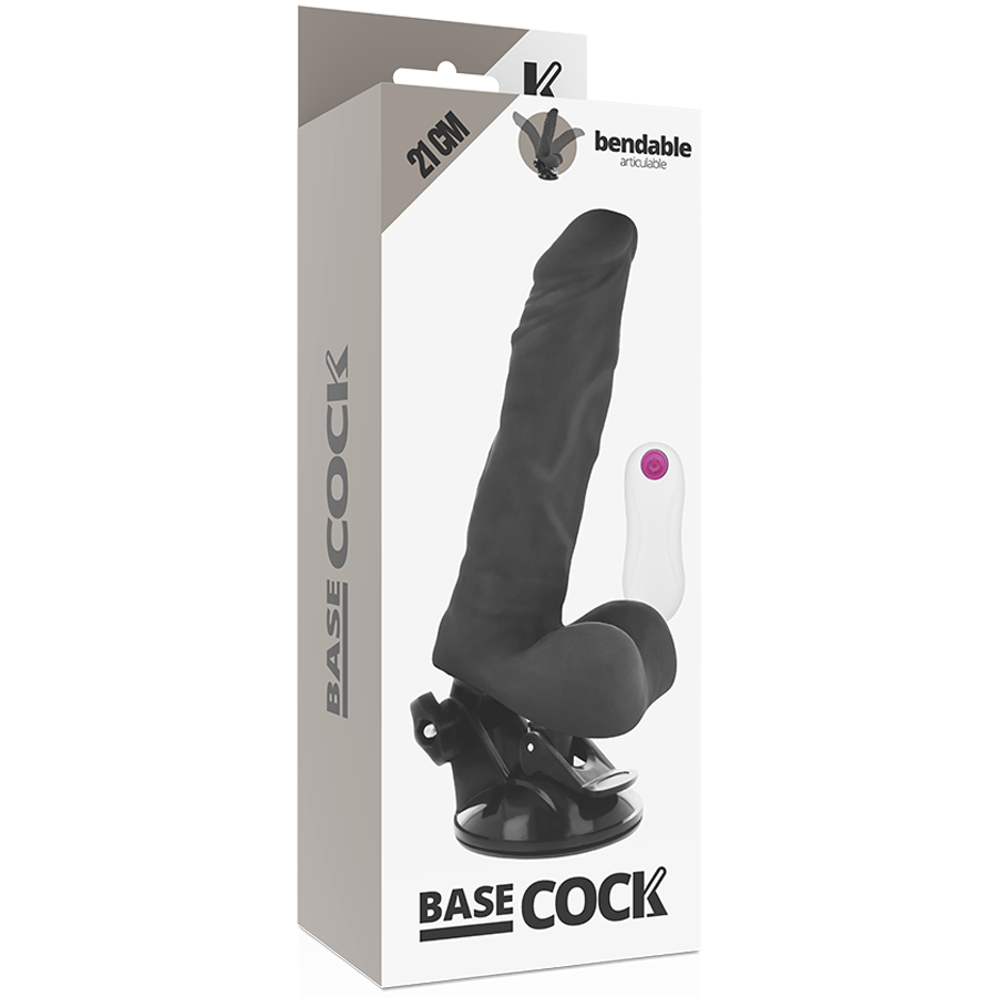 BASECOCK - VIBRATORE REALISTICO ARTICOLABILE TELECOMANDO NERO 21 CM -O- 5 CM