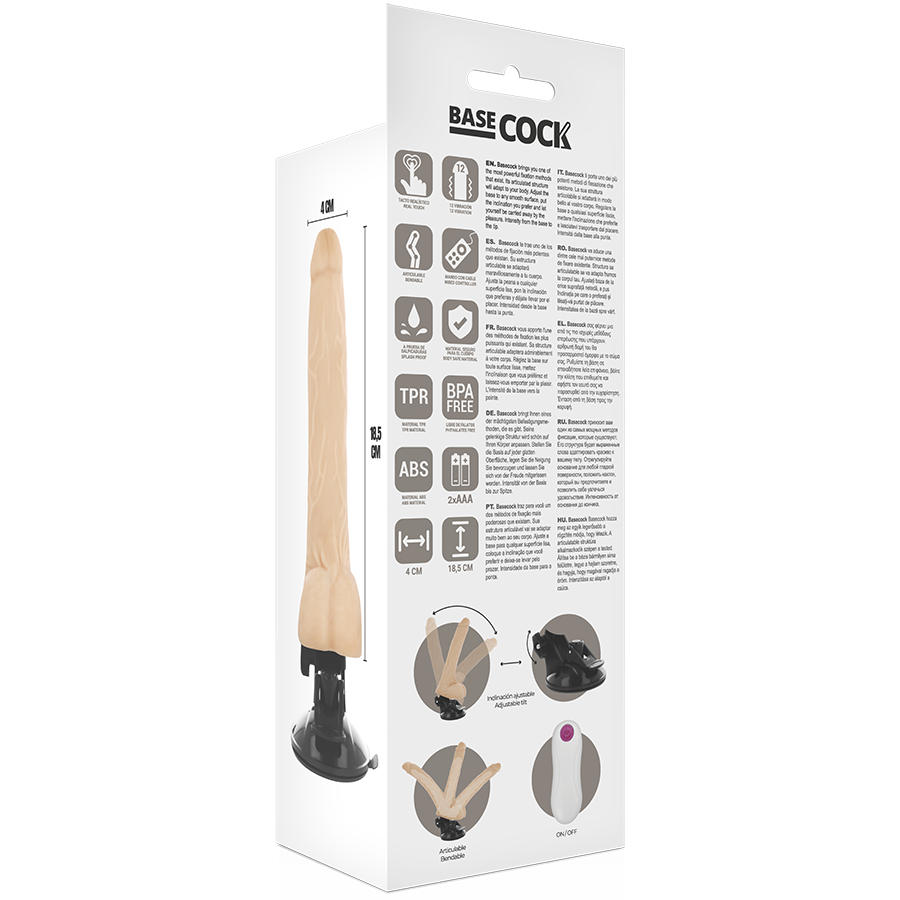 BASECOCK - VIBRATORE REALISTICO ARTICOLABILE TELECOMANDO NERO 18,5 CM -O- 4 CM