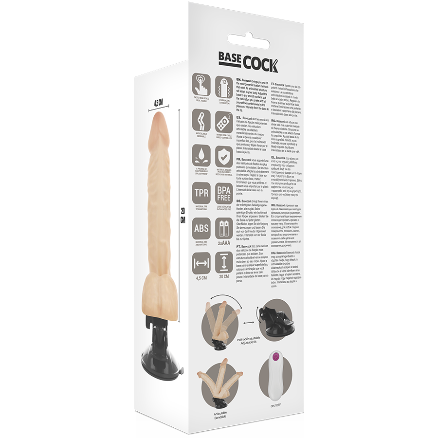 BASECOCK - VIBRATORE REALISTICO ARTICOLABILE TELECOMANDO NERO 20 CM -O- 4,5 CM