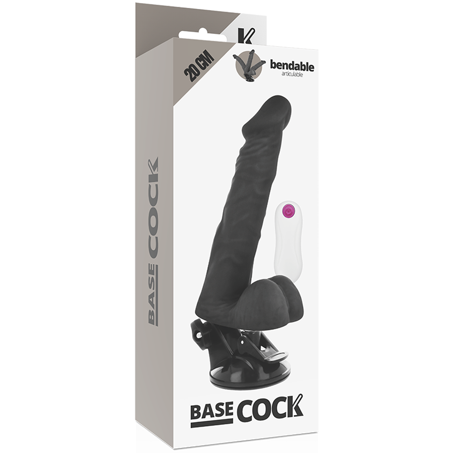 BASECOCK - VIBRATORE REALISTICO ARTICOLABILE TELECOMANDO NERO 20 CM -O- 4,5 CM