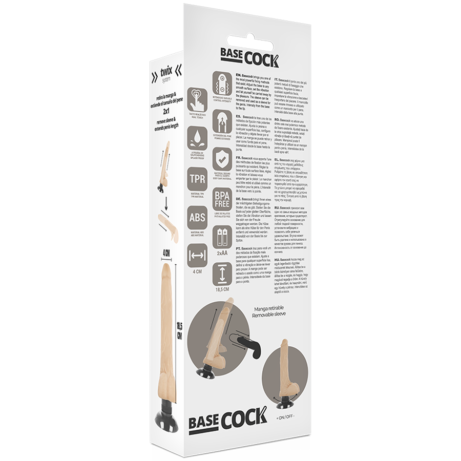 BASECOCK - VIBRATORE REALISTICO 2-1 NERO 18,5 CM -O- 4 CM