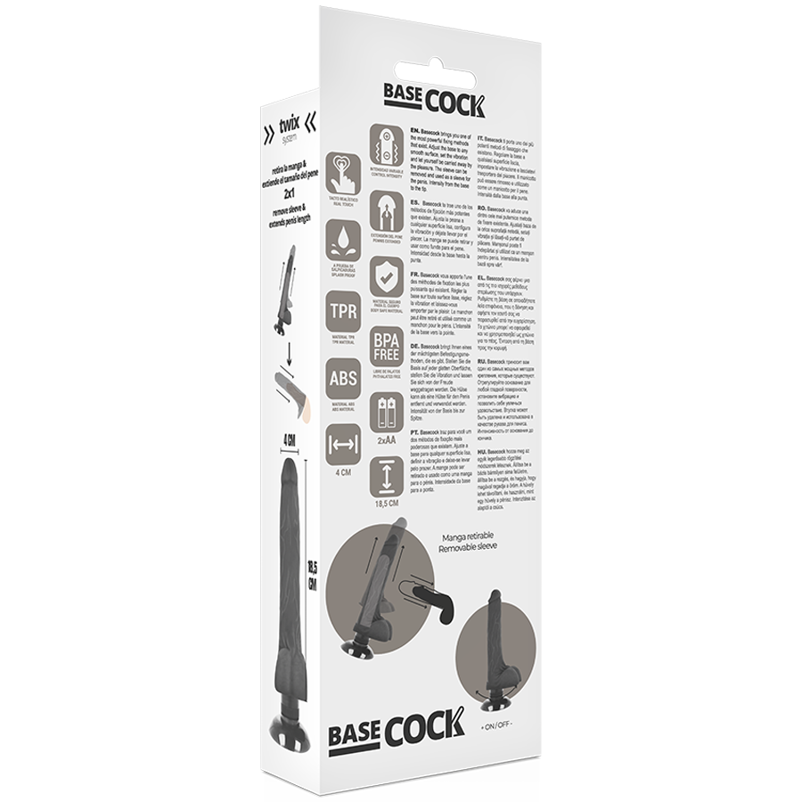 BASECOCK - VIBRATORE REALISTICO 2-1 NERO 18,5 CM -O- 4 CM