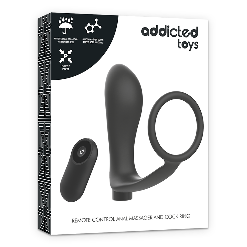 ADDICTED TOYS - PLUG ANALE RICARICABILE NERO CON TELECOMANDO E ANELLO PER PENE