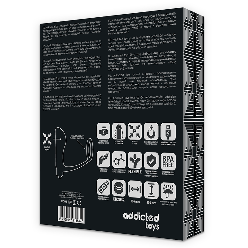 ADDICTED TOYS - PLUG ANALE RICARICABILE NERO CON TELECOMANDO E ANELLO PER PENE