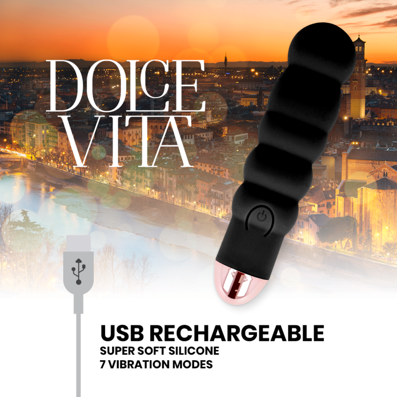 DOLCE VITA - SIX VIBRATORE RICARICABILE NERO 7 VELOCITÀ