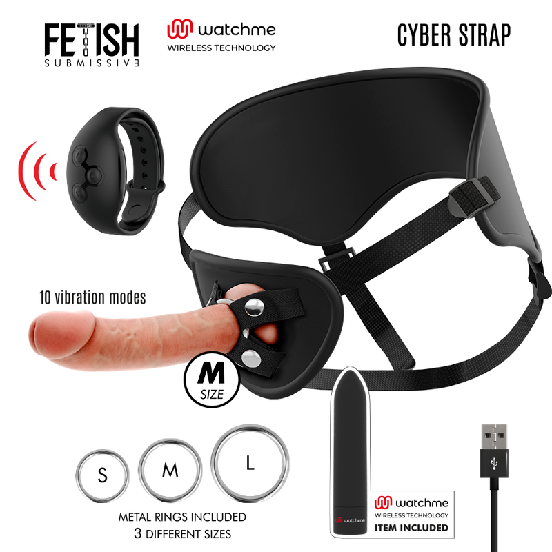 FETISH SUBMISSIVE CYBER STRAP - IMBRACATURA CON DILDO E TELECOMANDO A PROIETTILE TECNOLOGIA WATCHME M