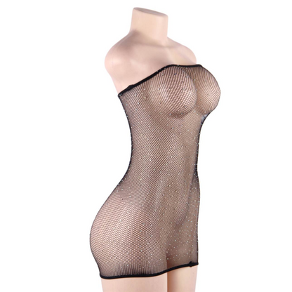 QUEEN LINGERIE - Abito a rete con strass S/L
