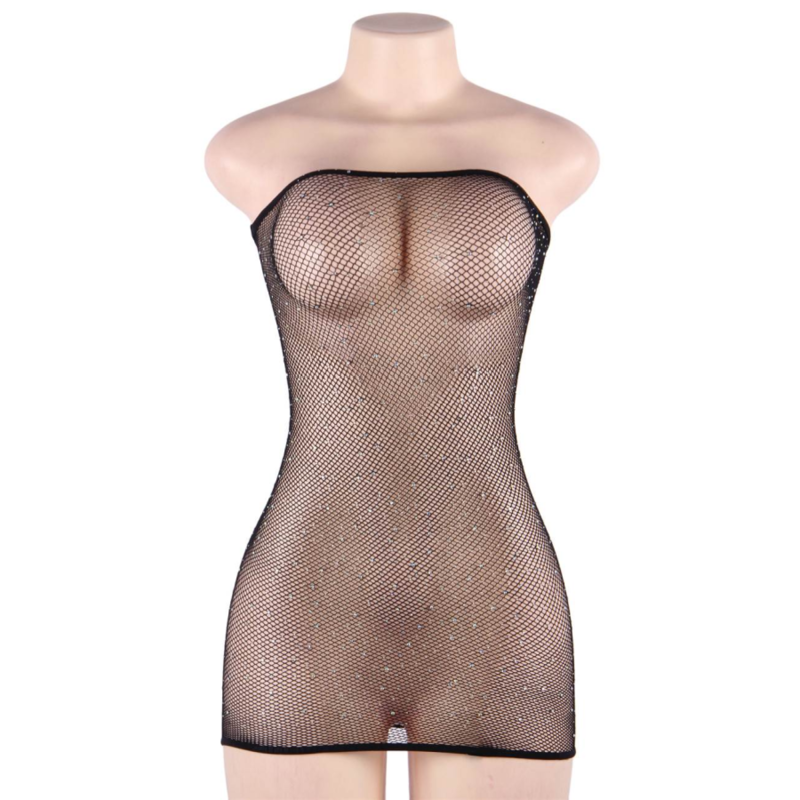 QUEEN LINGERIE - Abito a rete con strass S/L