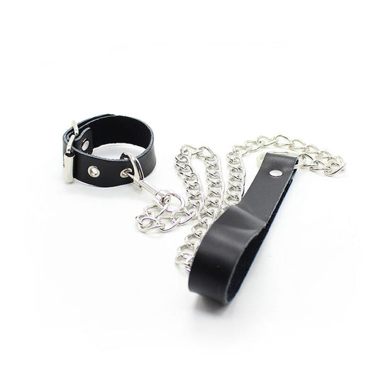 OHMAMA FETISH - Collare e guinzaglio per pene in pelle con catena in metallo