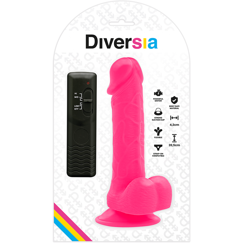DIVERSIA - DILDO REALISTICO FLESSIBILE VIBRANTE ROSA 20,5 CM -O- 4,2 CM