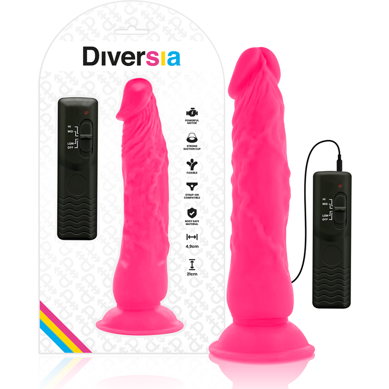 DIVERSIA - DILDO REALISTICO FLESSIBILE VIBRANTE ROSA 21 CM -O- 4,9 CM