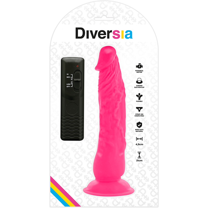 DIVERSIA - DILDO REALISTICO FLESSIBILE VIBRANTE ROSA 21 CM -O- 4,9 CM