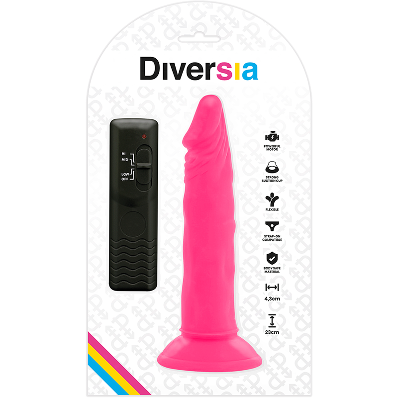 DIVERSIA - DILDO REALISTICO FLESSIBILE VIBRANTE ROSA 23 CM -O- 4,3 CM