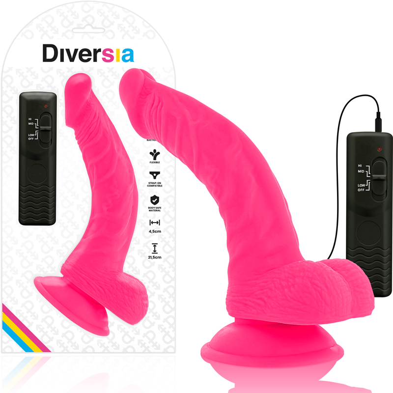 DIVERSIA - DILDO REALISTICO FLESSIBILE VIBRANTE ROSA 21,5 CM -O- 4,5 CM