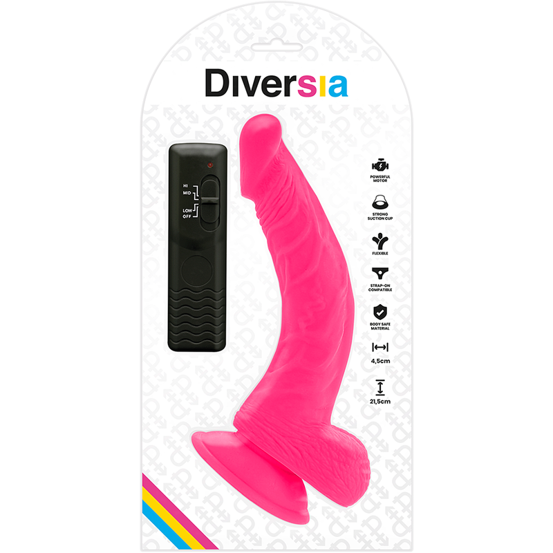 DIVERSIA - DILDO REALISTICO FLESSIBILE VIBRANTE ROSA 21,5 CM -O- 4,5 CM