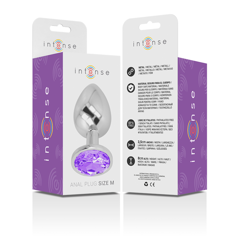INTENSO - PLUG ANALE IN METALLO ALLUMINIO CON VETRO VIOLA TAGLIA M
