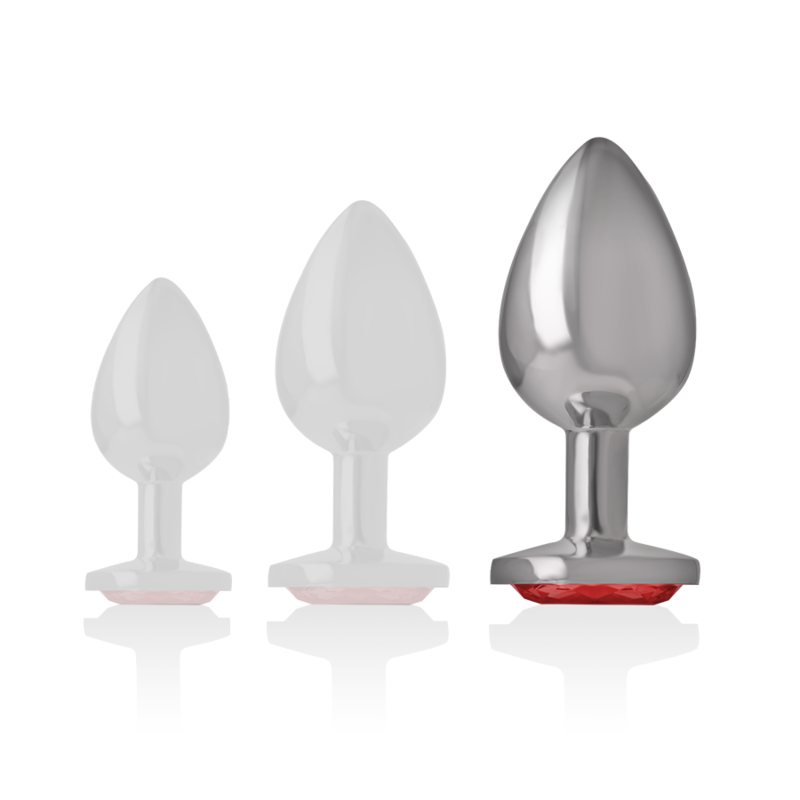 INTENSO - PLUG ANALE IN METALLO ALLUMINIO CON VETRO ROSSO TAGLIA L