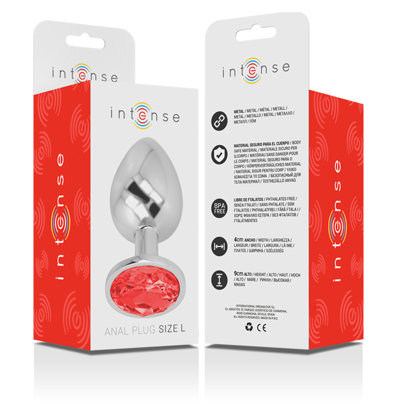 INTENSO - PLUG ANALE IN METALLO ALLUMINIO CON VETRO ROSSO TAGLIA L