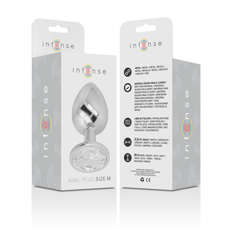INTENSO - PLUG ANALE IN METALLO ALLUMINIO CON VETRO ARGENTATO TAGLIA M