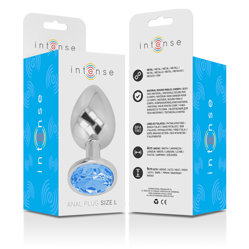 INTENSO - PLUG ANALE IN METALLO ALLUMINIO CON VETRO BLU TAGLIA L