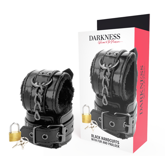 DARKNESS - MANETTE REGOLABILI IN PELLE NERA CON LUCCHETTO