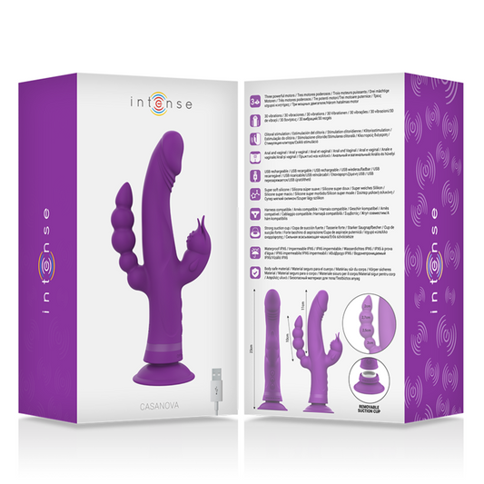 INTENSE - VIBRATORE CASANOVA RABBIT SILICONE TRIPLO MOTORE VIOLA