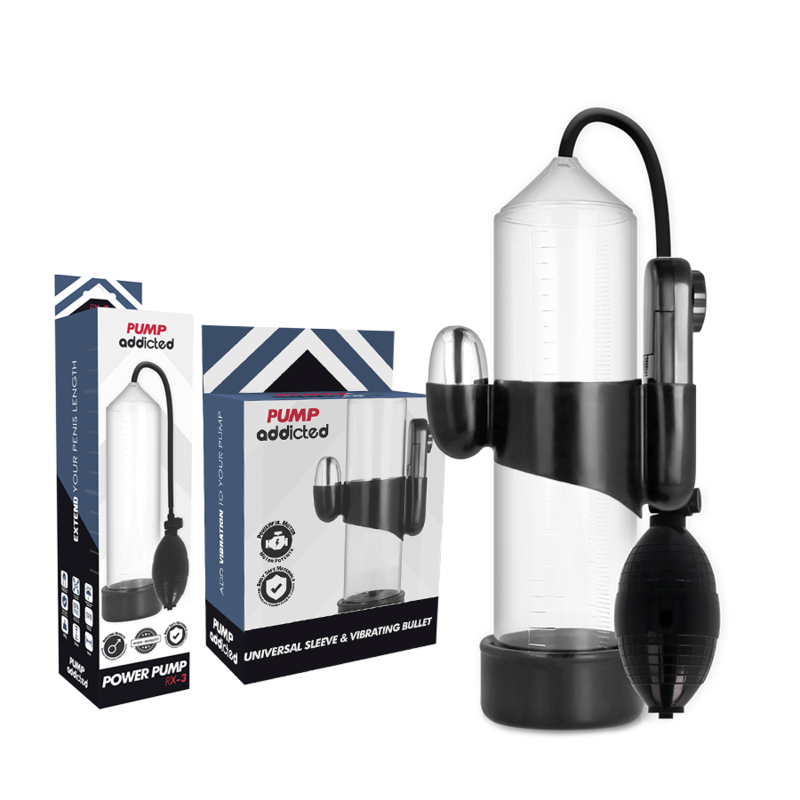 PUMP ADDICTED - POMPA PER L'EREZIONE TRASPARENTE RX3 CON VIBRATORE
