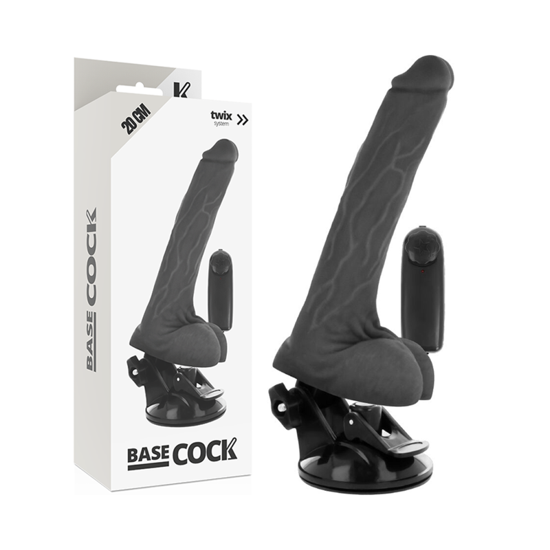 BASECOCK - VIBRATORE REALISTICO NERO CON TELECOMANDO CON TESTICOLI 20 CM -O- 4 CM