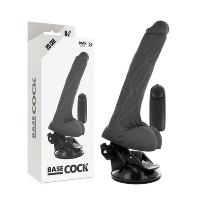 BASECOCK - VIBRATORE REALISTICO NERO CON TELECOMANDO CON TESTICOLI 20 CM -O- 4 CM