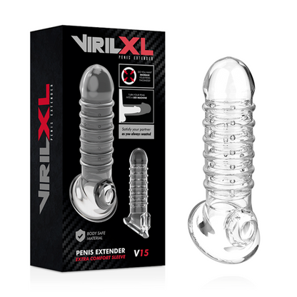 VIRILXL - ESTENSIONE E GUAINA PER PENE TRASPARENTE V15