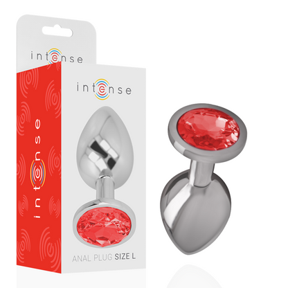 INTENSO - PLUG ANALE IN METALLO ALLUMINIO CON VETRO ROSSO TAGLIA L